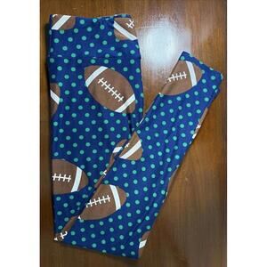 New OS LuLaRoe Football Leggings Blue Background  W/ Green Polka Dots Size 2-10